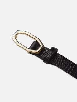 Women FRAME Angular Buckle Belt in Black Croc