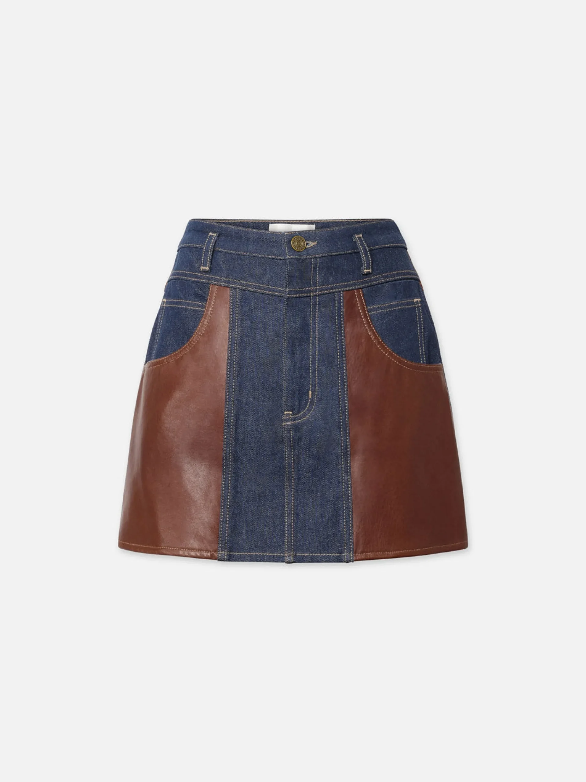 Women FRAME Atelier Denim And Leather Skirt in