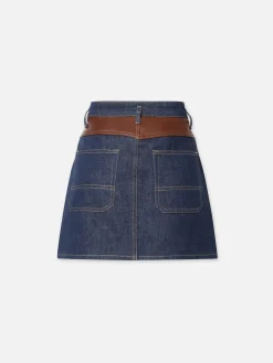 Women FRAME Atelier Denim And Leather Skirt in