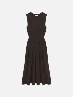 Women FRAME Banded Jersey Button Dress in Chocolate Brown