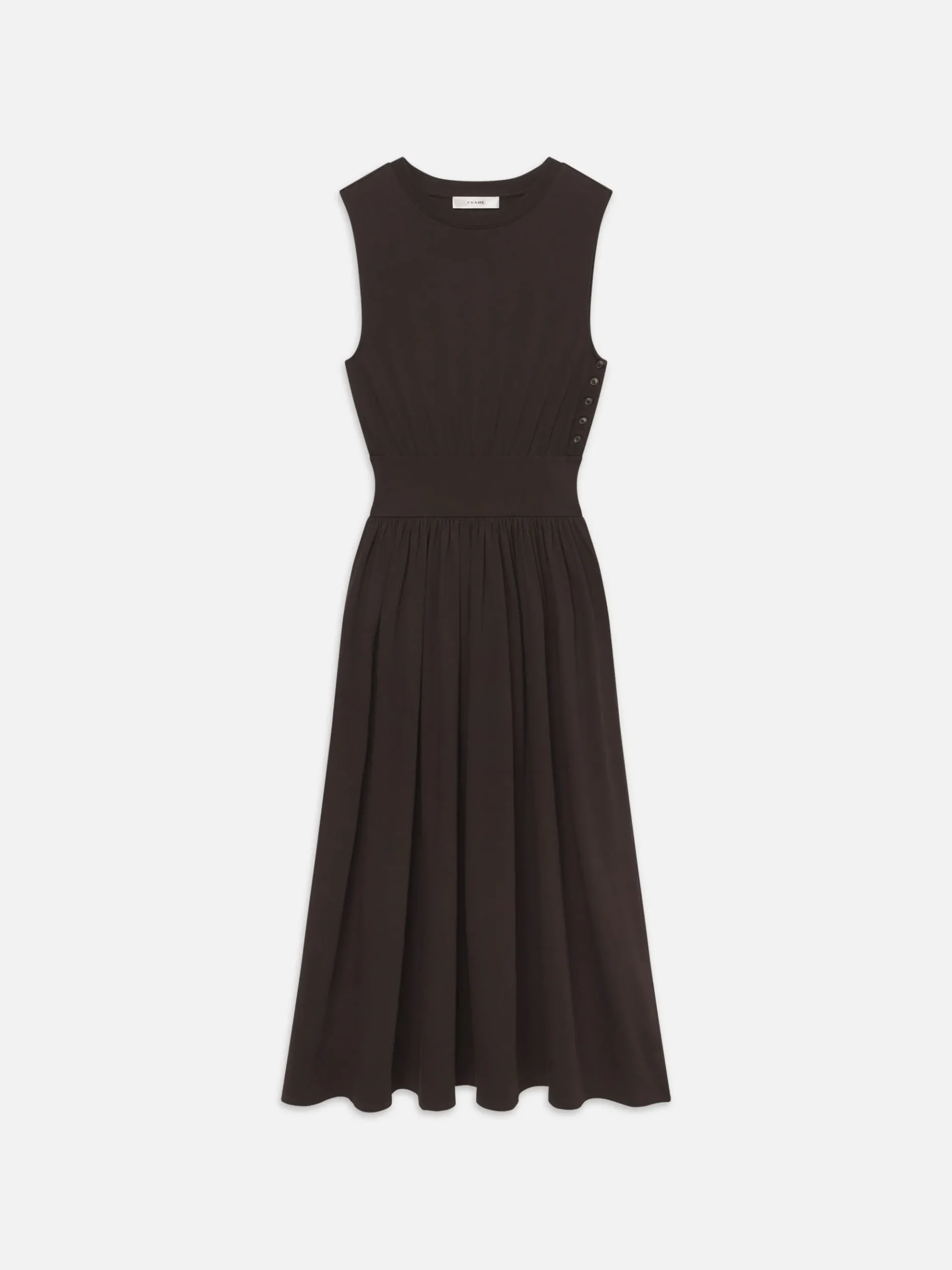 Women FRAME Banded Jersey Button Dress in Chocolate Brown