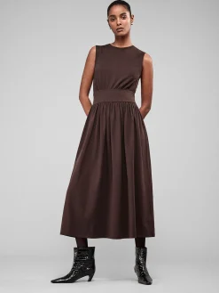 Women FRAME Banded Jersey Button Dress in Chocolate Brown