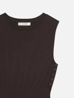Women FRAME Banded Jersey Button Dress in Chocolate Brown