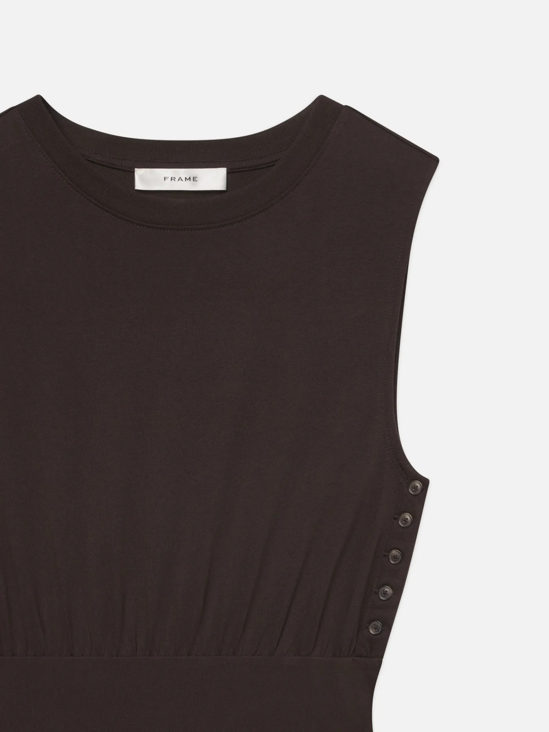 Women FRAME Banded Jersey Button Dress in Chocolate Brown