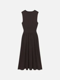Women FRAME Banded Jersey Button Dress in Chocolate Brown
