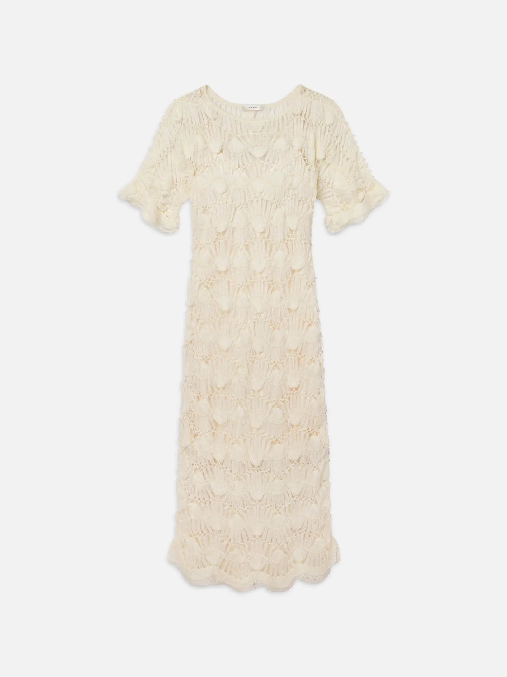 Women FRAME Beaded Crochet Dress in Off White