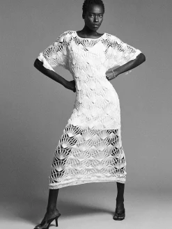 Women FRAME Beaded Crochet Dress in Off White