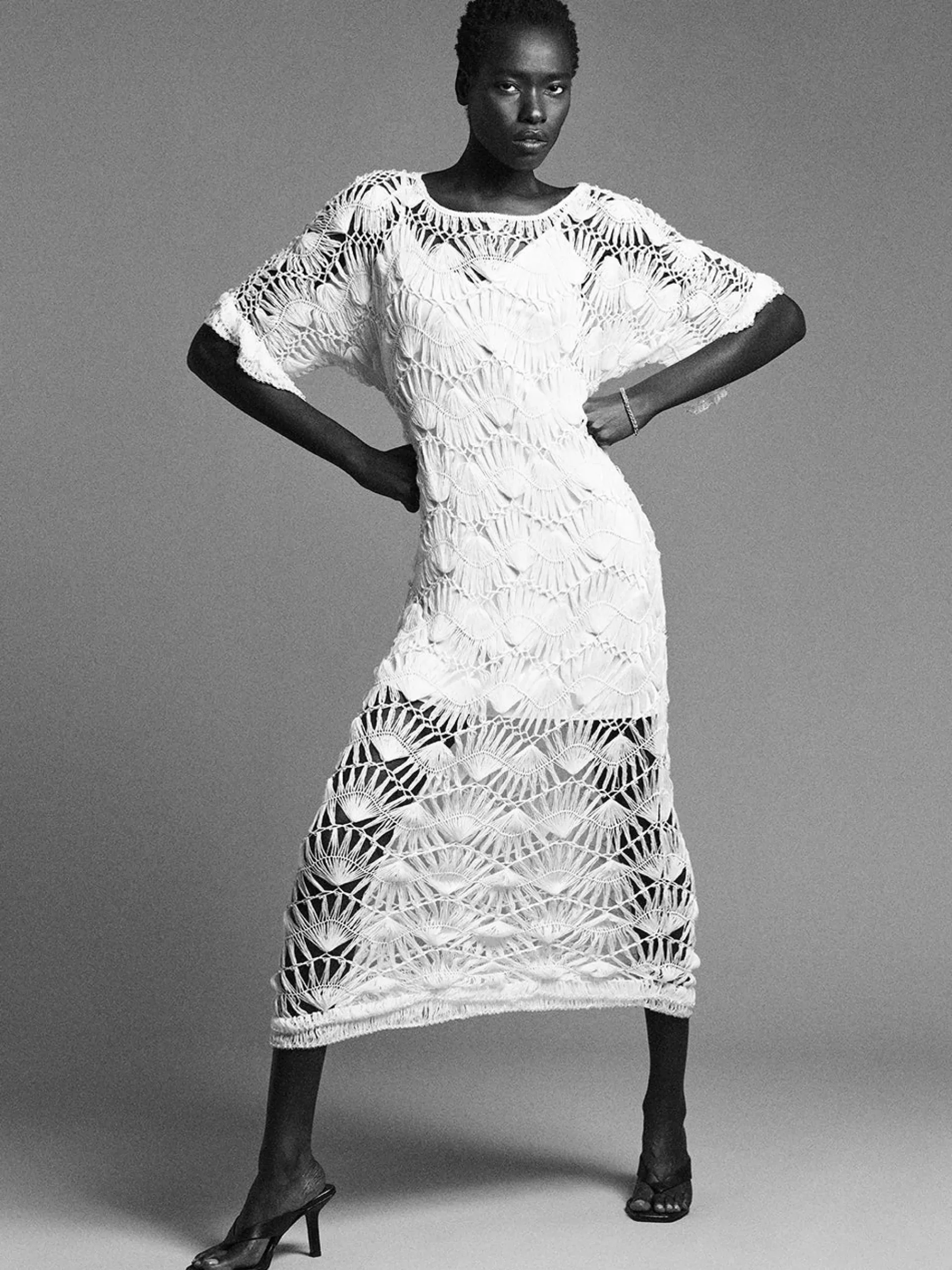 Women FRAME Beaded Crochet Dress in Off White