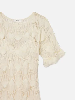 Women FRAME Beaded Crochet Dress in Off White