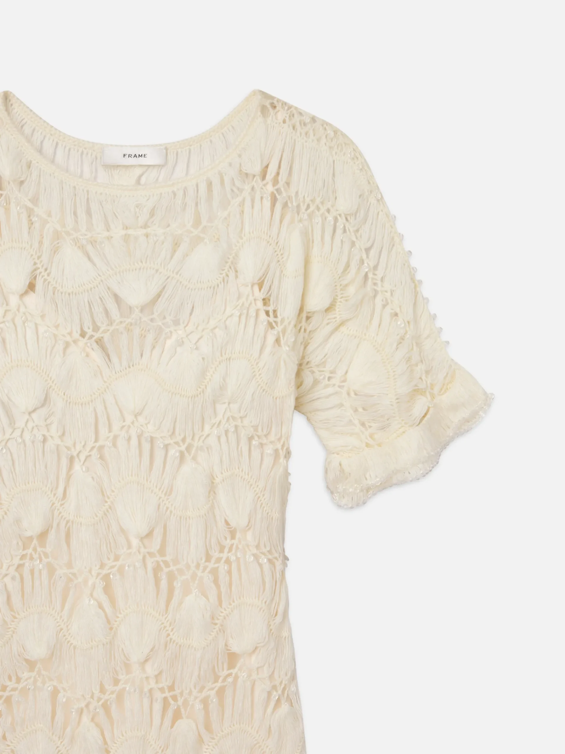 Women FRAME Beaded Crochet Dress in Off White
