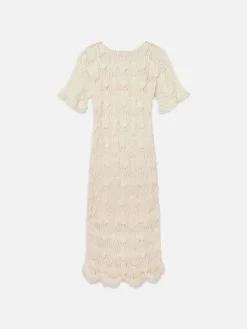 Women FRAME Beaded Crochet Dress in Off White