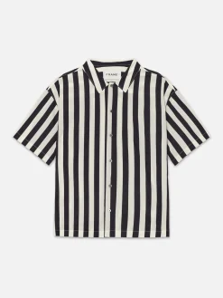FRAME Camp Collar Shirt in Navy Stripe