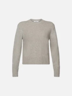 Women FRAME Cashmere Clean Crew in Light Heather Grey