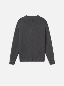 Women FRAME Chunky V-Neck Sweater in Charcoal Heather