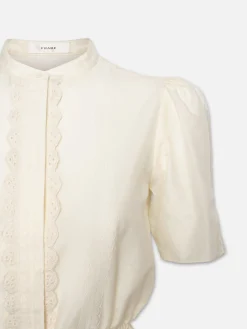 Women FRAME Cinched Lace Trim Blouse in