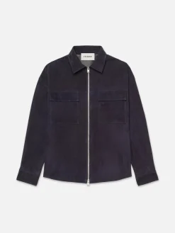 FRAME Clean Suede Zip Shirt in Dark Navy