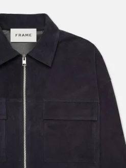 FRAME Clean Suede Zip Shirt in Dark Navy