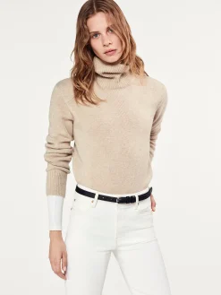 Women FRAME Clean Turtleneck Sweater in Oatmeal Heather