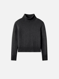 Women FRAME Clean Turtleneck Sweater in Charcoal Heather