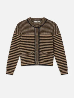 Women FRAME Compact Stripe Cardi in Tan Multi