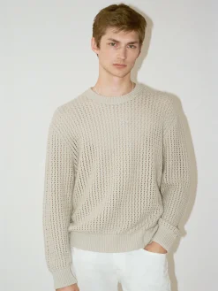 FRAME Cotton Blend Crewneck Sweater in Mineral Grey