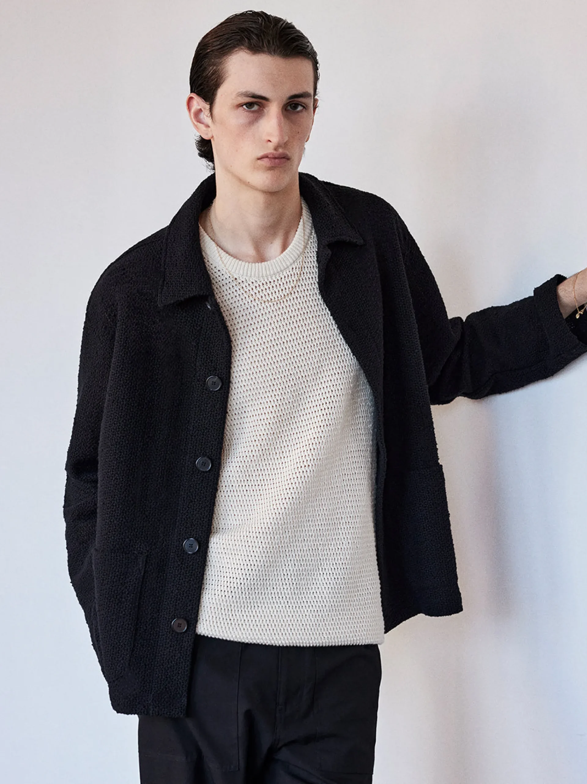 FRAME Crochet Jacket in Ash Black