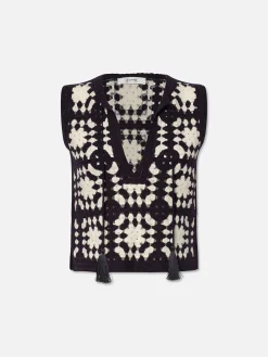 Women FRAME Crochet Tassel Popover in Navy Multi