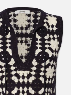 Women FRAME Crochet Tassel Popover in Navy Multi