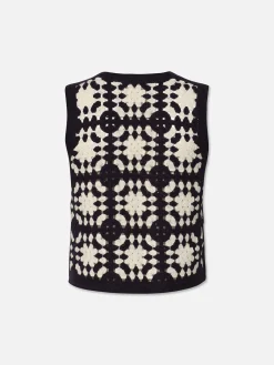 Women FRAME Crochet Tassel Popover in Navy Multi