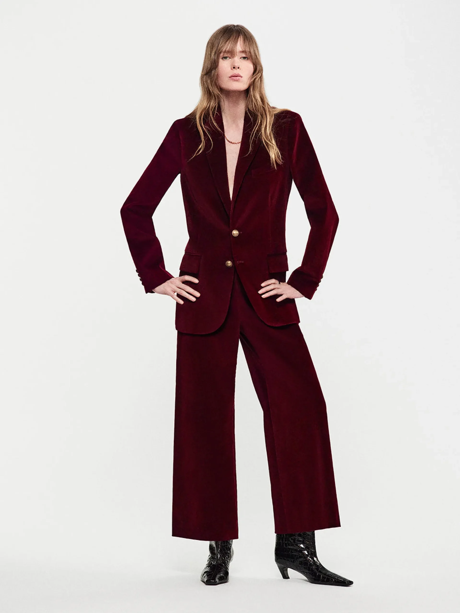 Women FRAME Crop Velvet Wide Leg in