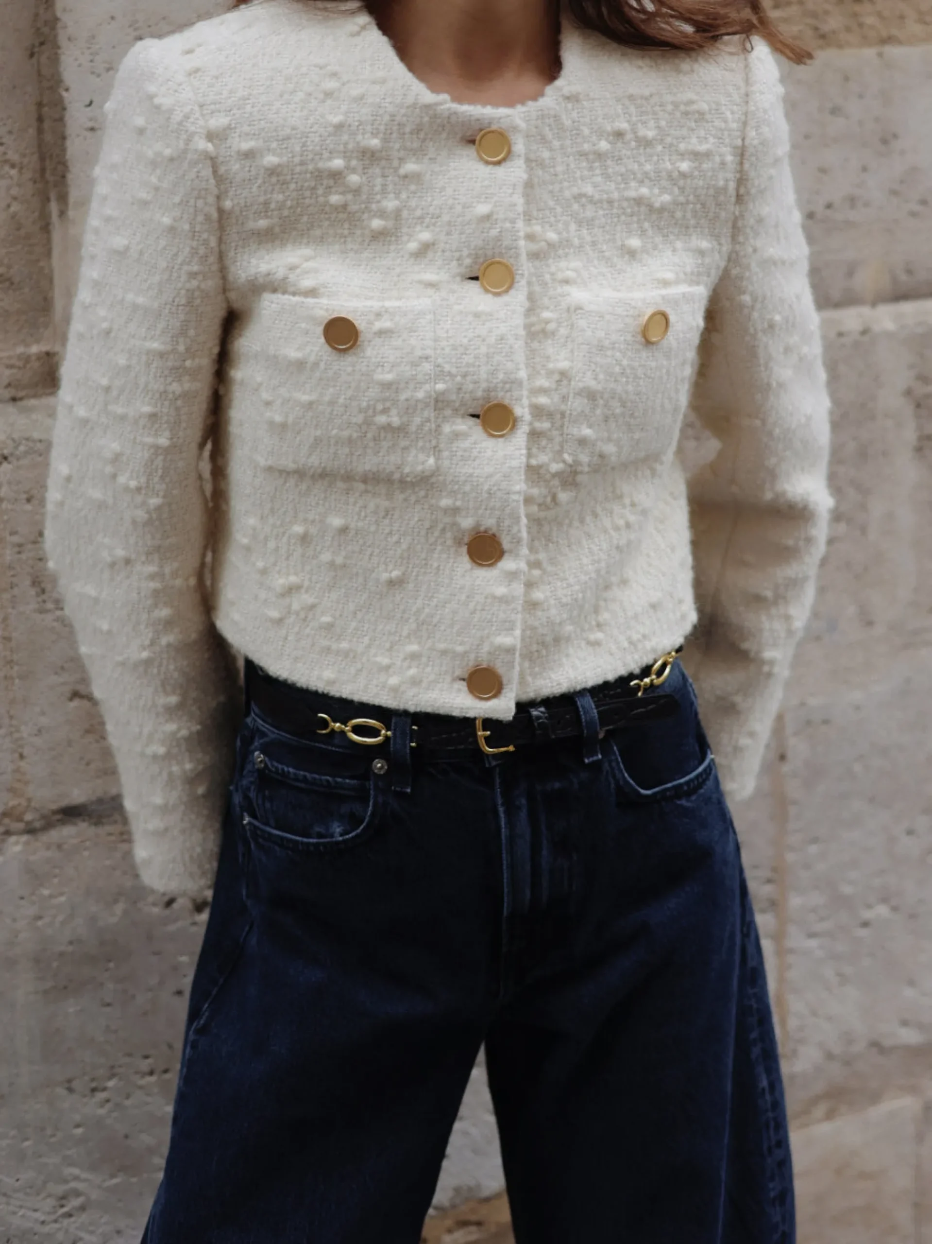 Women FRAME Cropped Button Front Jacket in