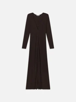 Women FRAME Deep V Jersey Dress in Chocolate Brown