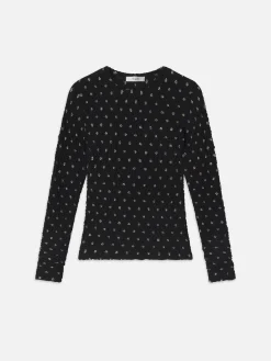 Women FRAME Dotted Stretch Mesh Top in Black Multi