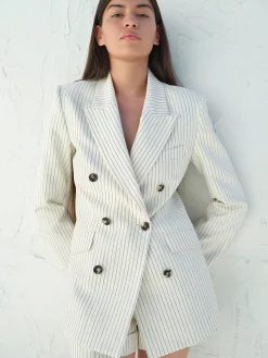 Women FRAME Double Breasted Blazer in Cream Multi