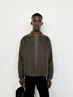 FRAME Double Face Shirt Jacket in Dark Taupe