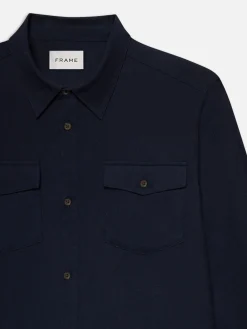 FRAME Double Pocket Wool Blend Shirt in Dark Navy