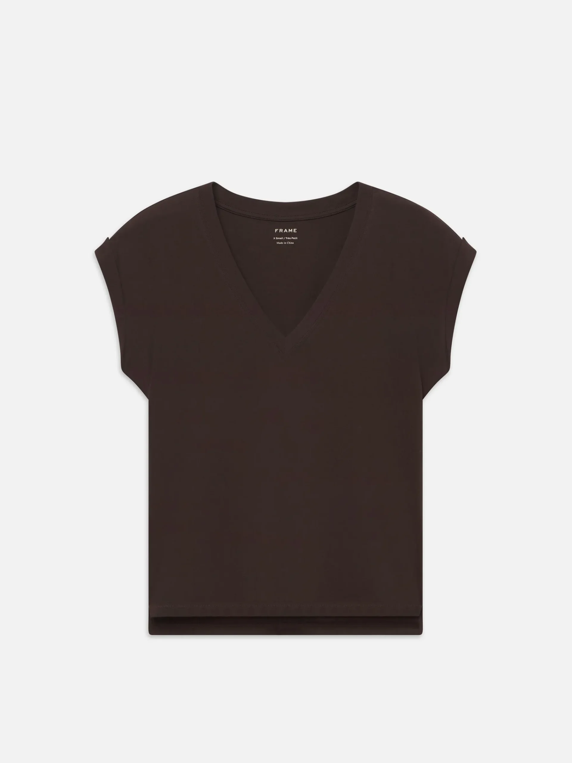 Women FRAME Easy V-Neck Tee in Chocolate Brown