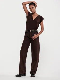 Women FRAME Easy V-Neck Tee in Chocolate Brown