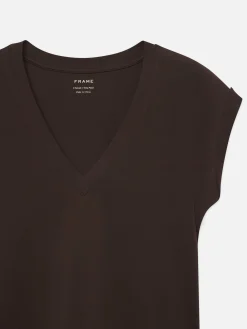 Women FRAME Easy V-Neck Tee in Chocolate Brown