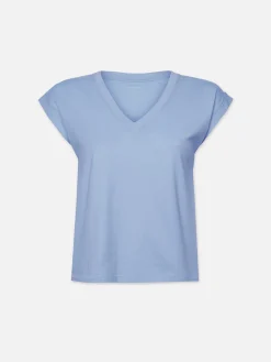 Women FRAME Easy V-Neck Tee in Light Blue