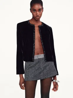 Women FRAME Embellished Velvet Jacket in