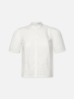 Women FRAME Embroidered Short Sleeve Shirt in