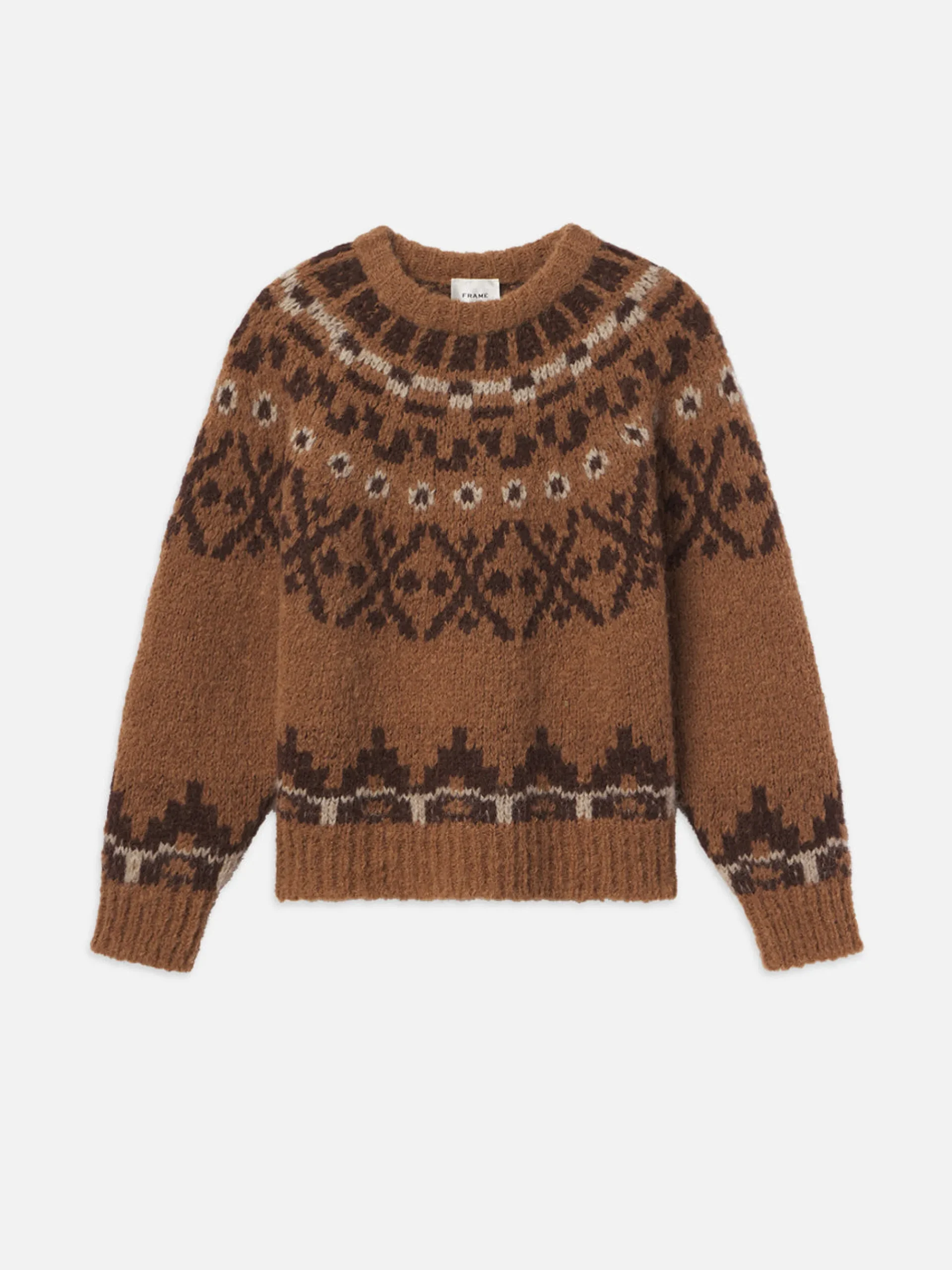 Women FRAME Fair Isle Sweater in Camel Multi