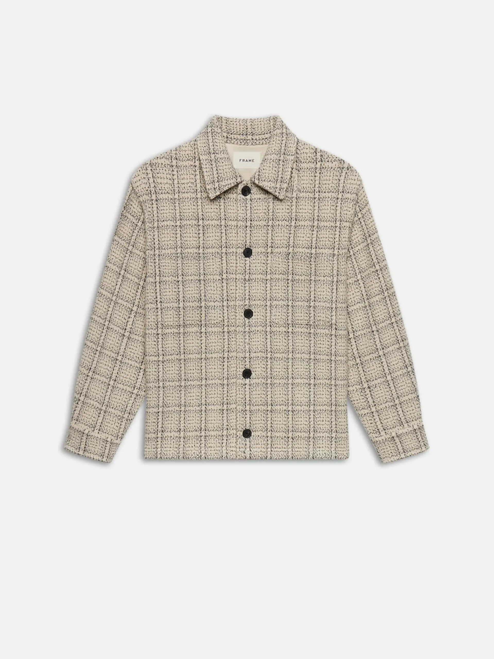 FRAME Flannel Overshirt Jacket in Off White Plaid
