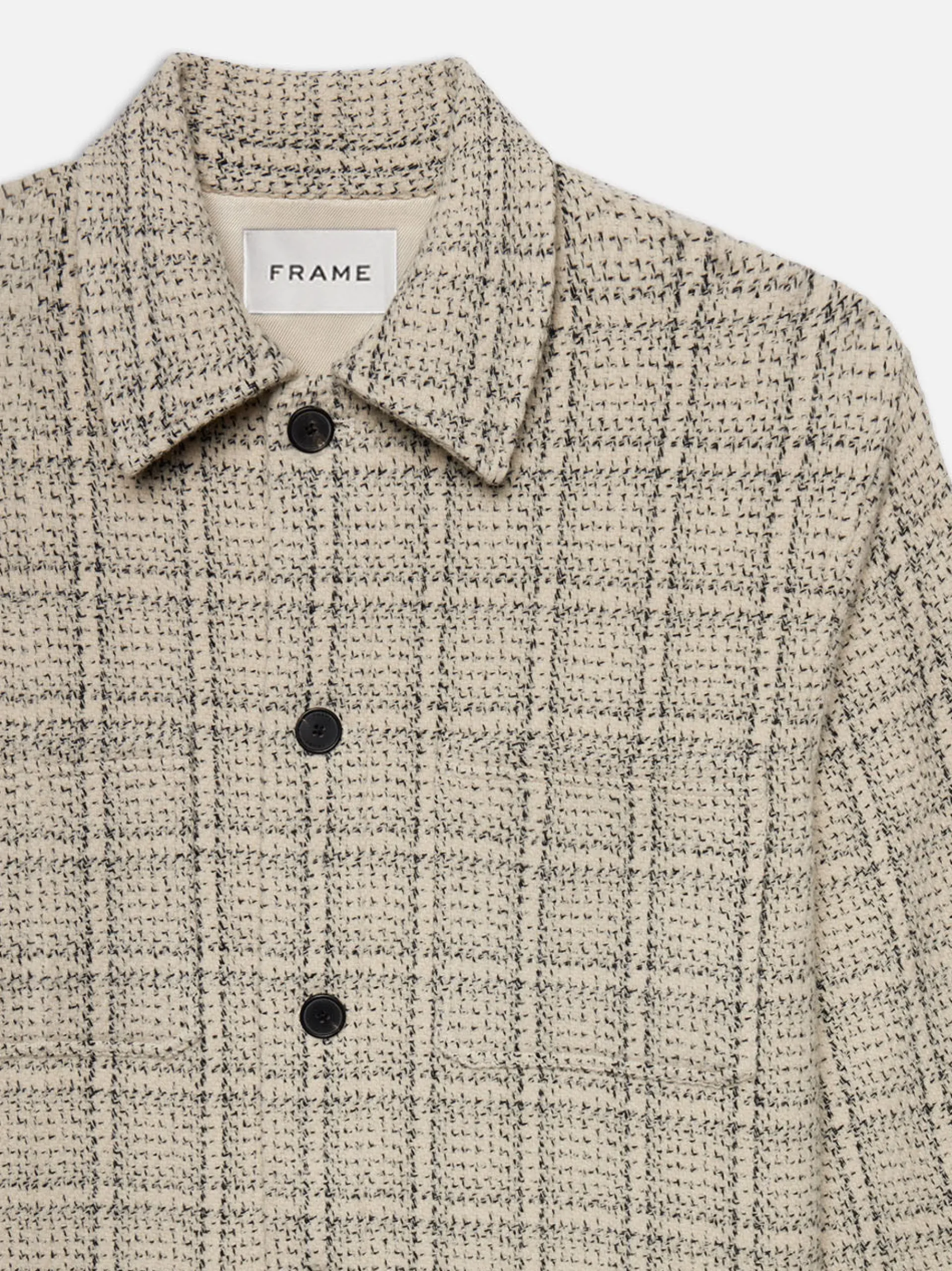 FRAME Flannel Overshirt Jacket in Off White Plaid
