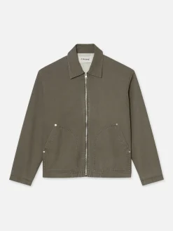 FRAME Garment Washed Trucker in Olive Green