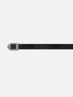Women FRAME Geometric Buckle Belt in Black Croc