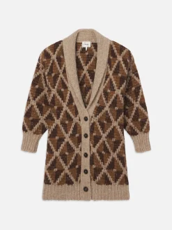 Women FRAME Grandfather Shawl Cardi in Cream Multi