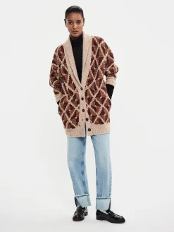 Women FRAME Grandfather Shawl Cardi in Cream Multi