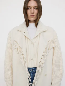 Women FRAME Jacquard Fringe Coat in